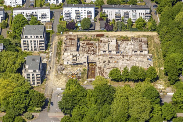 Aerial view, construction site and new apartment blocks on Goldbergstraße, ruins, Buer, Gelsenkirchen, Ruhr area, North Rhine-Westphalia, Germany