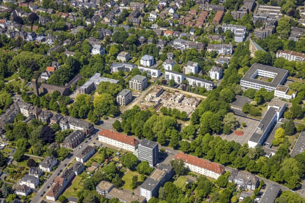 Aerial view, construction site and new apartment blocks on Goldbergstraße, ruins, Buer, Gelsenkirchen, Ruhr area, North Rhine-Westphalia, Germany