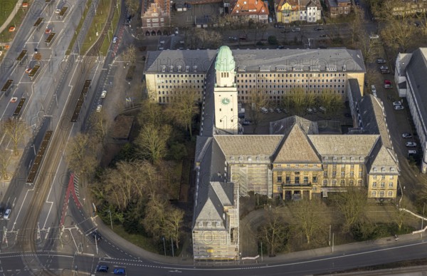 Aerial view, town hall and city administration of Buer with town hall tower, Buer, Gelsenkirchen, Ruhr area, North Rhine-Westphalia, Germany