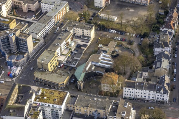 Aerial view, Gelsenkirchen Art Museum, residential and commercial buildings on Breddestraße, Buer, Gelsenkirchen, Ruhr area, North Rhine-Westphalia, Germany