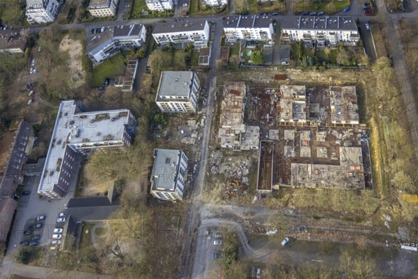 Aerial view, construction site and new building for apartment blocks on Goldbergstraße, Buer, Gelsenkirchen, Ruhr area, North Rhine-Westphalia, Germany