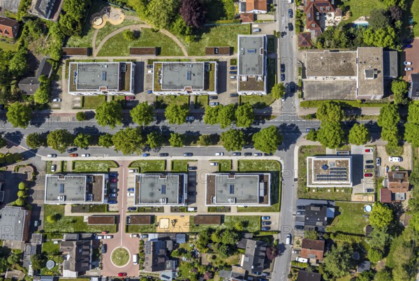 Aerial view, Lippestrasse development area, green roof, Hamm, Ruhr area, North Rhine-Westphalia, Germany
