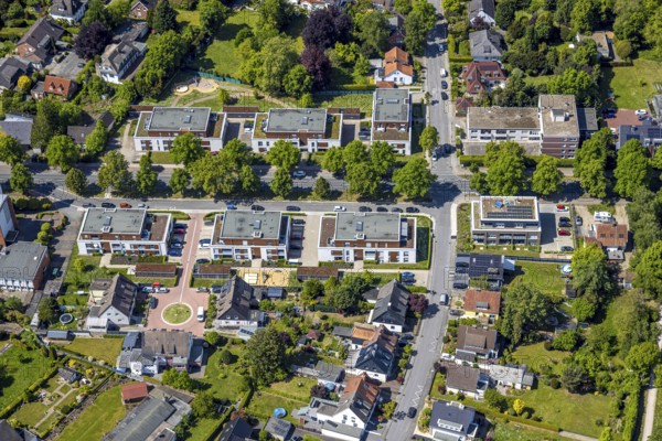 Aerial view, Lippestrasse development area, green roof, Hamm, Ruhr area, North Rhine-Westphalia, Germany