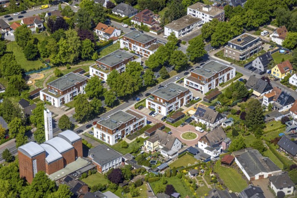 Aerial view, Lippestrasse development area, green roof, Hamm, Ruhr area, North Rhine-Westphalia, Germany