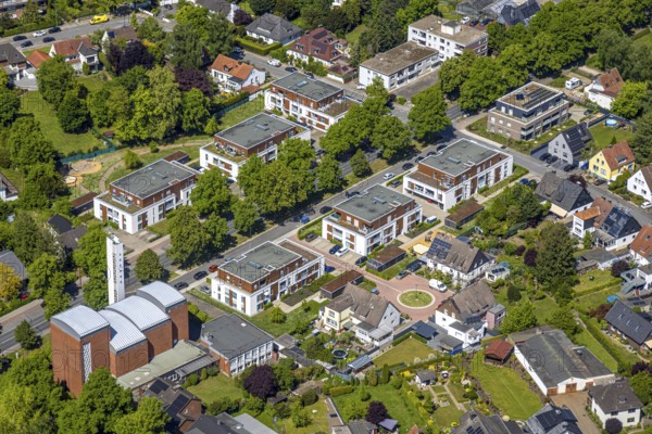 Aerial view, Lippestrasse development area, green roof, Hamm, Ruhr area, North Rhine-Westphalia, Germany