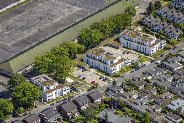 Aerial view, Schützenstraße development area, green roof, Hamm, Ruhr area, North Rhine-Westphalia, Germany
