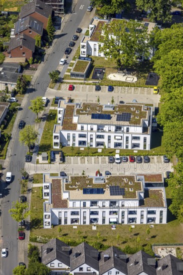 Aerial view, Schützenstraße development area, green roof, Hamm, Ruhr area, North Rhine-Westphalia, Germany