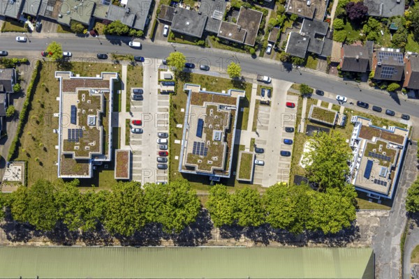 Aerial view, Schützenstraße development area, green roof, Hamm, Ruhr area, North Rhine-Westphalia, Germany