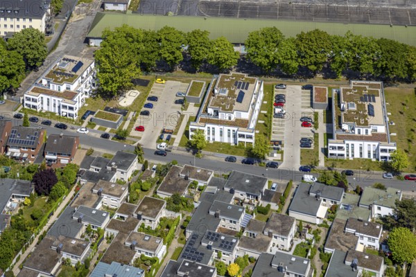 Aerial view, Schützenstraße development area, green roof, Hamm, Ruhr area, North Rhine-Westphalia, Germany