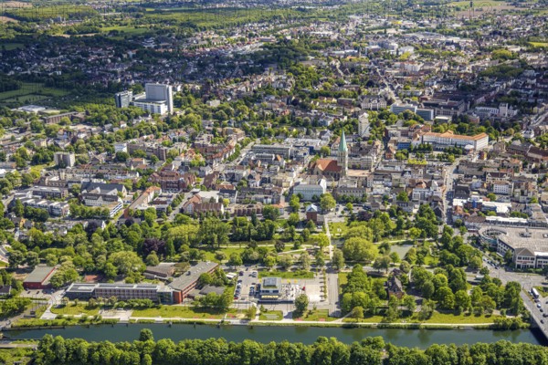 Aerial view, R-Cafe on Adenauerallee, Datteln-Hamm Canal, green roof, Hamm, Ruhr area, North Rhine-Westphalia, Germany