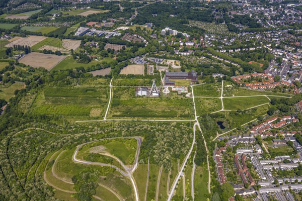 Aerial view, Hugo/Consol Consolidation colliery with winding tower, Devesestraße, commercial and cultural use, Buer, Gelsenkirchen, Ruhr area, North Rhine-Westphalia, Germany