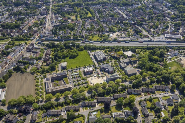 Aerial view, Schloss Berge office park with Gelsenkirchen tax office, Ludwig-Erhard-Straße industrial estate, Erle, Gelsenkirchen, Ruhr area, North Rhine-Westphalia, Germany