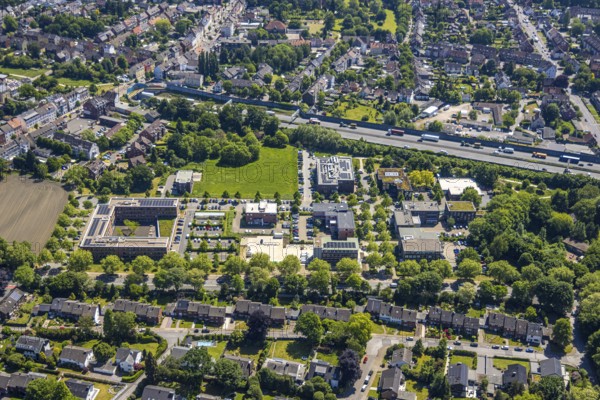 Aerial view, Schloss Berge office park with Gelsenkirchen tax office, Ludwig-Erhard-Straße industrial estate, Erle, Gelsenkirchen, Ruhr area, North Rhine-Westphalia, Germany