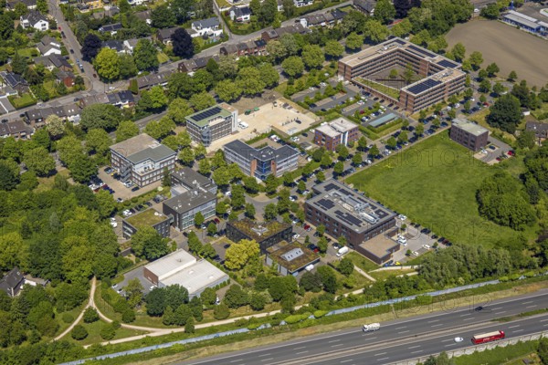 Aerial view, Schloss Berge office park with Gelsenkirchen tax office, Ludwig-Erhard-Straße industrial estate, Erle, Gelsenkirchen, Ruhr area, North Rhine-Westphalia, Germany