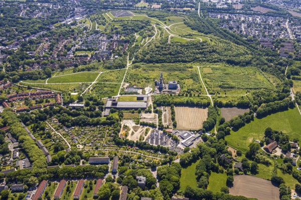 Aerial view, Hugo/Consol Consolidation colliery with winding tower, Devesestraße, commercial and cultural use, Buer, Gelsenkirchen, Ruhr area, North Rhine-Westphalia, Germany