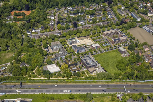 Aerial view, Schloss Berge office park with Gelsenkirchen tax office, Ludwig-Erhard-Straße industrial estate, Erle, Gelsenkirchen, Ruhr area, North Rhine-Westphalia, Germany