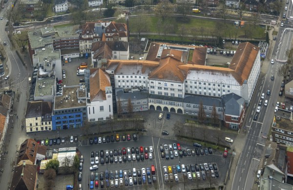 Aerial view, Johanniter-Kliniken Hamm general hospital, Santa-Monica-Platz car park Königstraße car park and residential buildings, centre, Hamm, Ruhr area, North Rhine-Westphalia, Germany