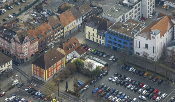 Aerial view, Santa-Monica-Platz car park, Königstraße car park and residential buildings, Haus Vorschulze event venue, Mitte, Hamm, Ruhr area, North Rhine-Westphalia, Germany
