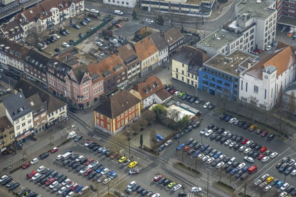 Aerial view, Santa-Monica-Platz car park, Königstraße car park and residential buildings, Haus Vorschulze event venue, Hammer Meile, Hotel Stadt Hamm, Pirats Club, Mitte, Hamm, Ruhr area, North Rhine-Westphalia, Germany