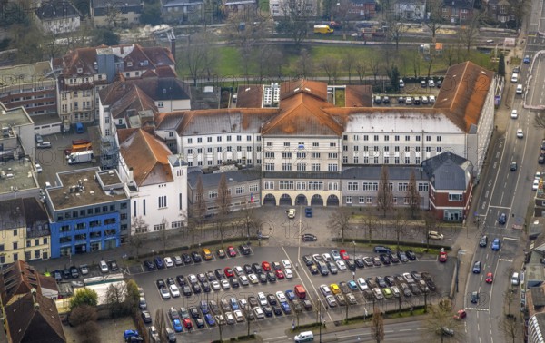 Aerial view, Johanniter-Kliniken Hamm general hospital, Santa-Monica-Platz car park Königstraße car park, Mitte, Hamm, Ruhr area, North Rhine-Westphalia, Germany