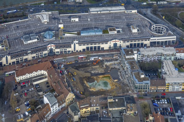 Aerial view, construction site with demolition of the western half of the Ritterpassage, next to it the Allee-Center with pedestrian zone Westenwall, centre, Hamm, Ruhr area, North Rhine-Westphalia, Germany