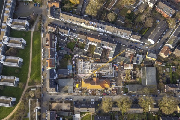 Aerial view, construction site at Glückaufschule-Ückendorf Stephanstraße, residential area Breilstraße corner Munscheidstraße, Ückendorf, Gelsenkirchen, Ruhr area, North Rhine-Westphalia, Germany