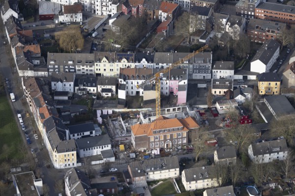 Aerial view, construction site at Glückaufschule-Ückendorf Stephanstraße, residential area Breilstraße corner Munscheidstraße, Ückendorf, Gelsenkirchen, Ruhr area, North Rhine-Westphalia, Germany