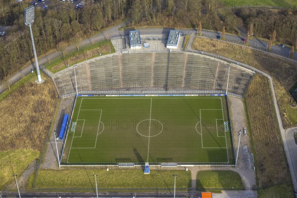 Aerial view, Parkstadion football stadium with grandstand, former home stadium of FC Schalke 04, Erle, Gelsenkirchen, Ruhr area, North Rhine-Westphalia, Germany