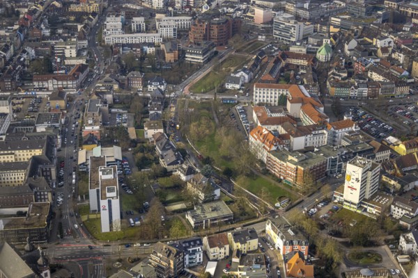 Aerial view, Johanniter-Kliniken Hamm general hospital and Südring park, employment agency building, centre, Hamm, Ruhr area, North Rhine-Westphalia, Germany