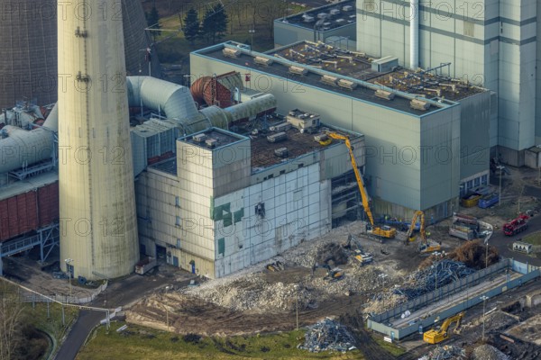 Aerial view, RWE Generation SE Gersteinwerk power plant, part of building construction site with demolition work, Stockum, Werne, Ruhr area, North Rhine-Westphalia, Germany