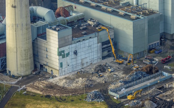 Aerial view, RWE Generation SE Gersteinwerk power plant, part of building construction site with demolition work, Stockum, Werne, Ruhr area, North Rhine-Westphalia, Germany