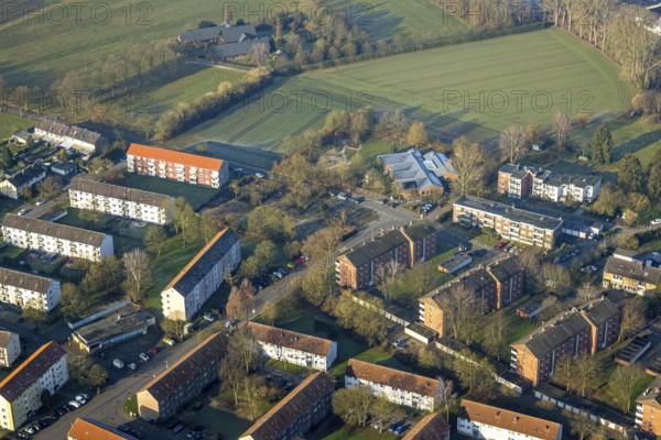 Aerial view, Heilig Kreuz catholic kindergarten, Herringen district, Hamm, Ruhr area, North Rhine-Westphalia, Germany