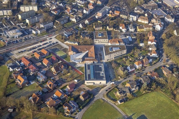 Aerial view, Arnold Freymuth Comprehensive School, An der Falkschule, Herringen district, Hamm, Ruhr area, North Rhine-Westphalia, Germany