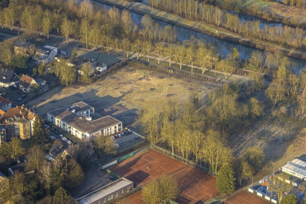 Aerial view, Rietzgarten construction site with new residential complex Brändströmstraße, Adenauerallee at the Datteln-Hamm canal and river Lippe, centre, Hamm, Ruhr area, North Rhine-Westphalia, Germany