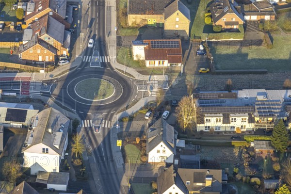 Aerial view, construction site roundabout at the planned local transport connection with stop in Westtünnen, construction site at Südfeldweg and Von-Thünen-Straße for the future railway stop, car parks, Rhynern district, Hamm, Ruhr area, North Rhine-Westphalia, Germany