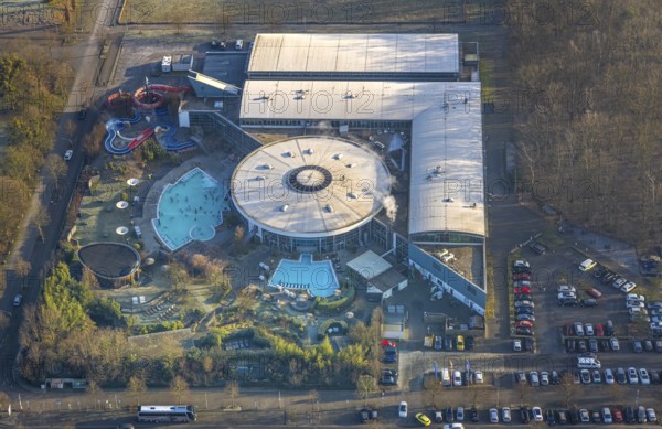 Aerial view, Maximare adventure pool with indoor and outdoor pools, slides, aqua fitness facilities, saunas and treatments, East, Hamm, Ruhr area, North Rhine-Westphalia, Germany