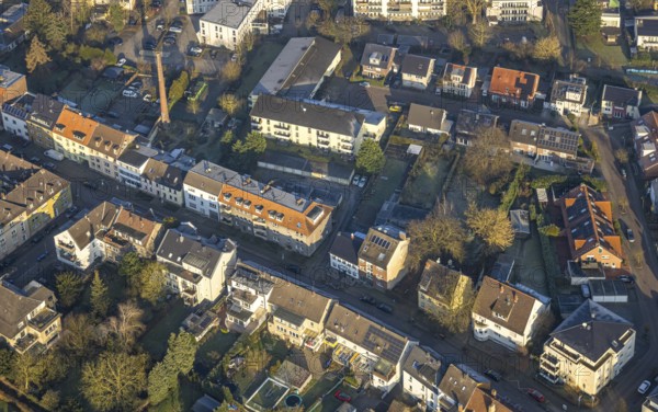 Aerial view, residential area with apartment blocks at Kentroper Weg 20-40, Sundermann chimney, centre, Hamm, Ruhr area, North Rhine-Westphalia, Germany