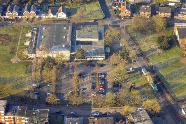 Aerial view, Sachsenhalle multi-purpose sports hall, car parks, Heessen district, Hamm, Ruhr area, North Rhine-Westphalia, Germany