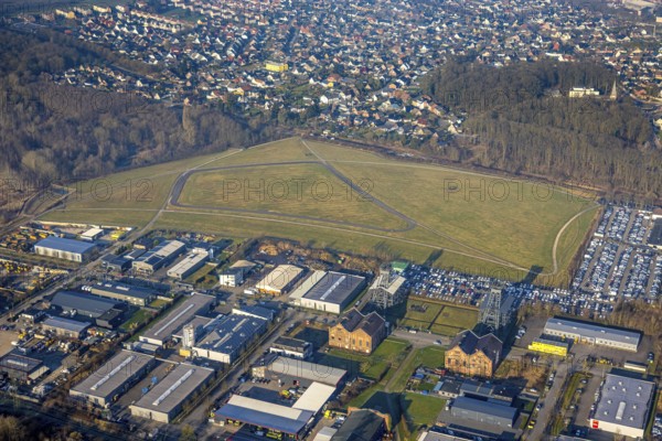 Aerial view, Radbod road bike and roller sports training track, part of the Lippe Park, former Radbod colliery, Bockum-Hövel, Hamm, Ruhr area, North Rhine-Westphalia, Germany
