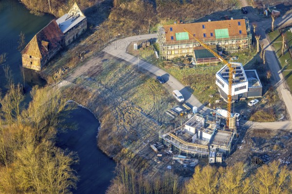 Aerial view, construction site on Schlossstraße, Schlossmühle development area, Heessen district, Hamm, Ruhr area, North Rhine-Westphalia, Germany