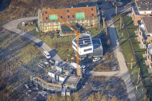 Aerial view, construction site on Schlossstraße, Schlossmühle development area, Heessen district, Hamm, Ruhr area, North Rhine-Westphalia, Germany