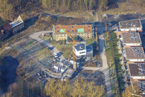 Aerial view, construction site on Schlossstraße, Schlossmühle development area, Heessen district, Hamm, Ruhr area, North Rhine-Westphalia, Germany