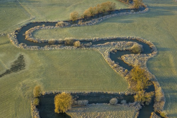 Aerial view, floodplain and river Ahse meander, Dorfwelver, Welver, Ruhr area, North Rhine-Westphalia, Germany