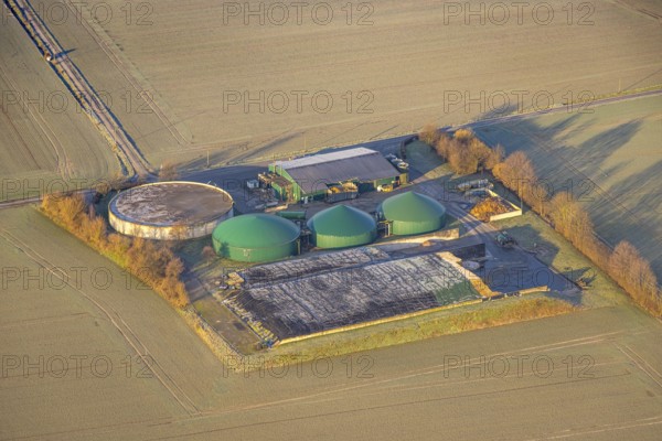 Aerial view, Wambeln biogas plant, In der Kuhweide, Rhynern district, Hamm, Ruhr area, North Rhine-Westphalia, Germany
