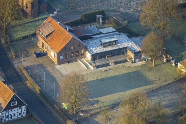 Aerial view, shooting hall St. Hubertus Schützenbruderschaft Süddinker 1826 e.V., district of Rhynern, Hamm, Ruhr area, North Rhine-Westphalia, Germany