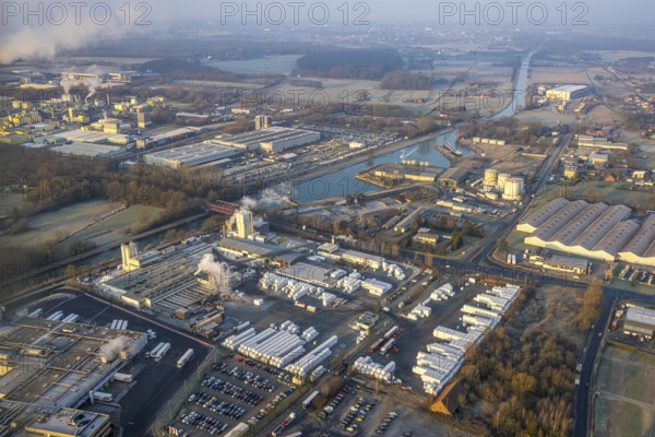 Aerial view, Hindu temple complex, new water basin pool for holy baths, Hindu community in Germany, K.d.ö.R., Uentrop, Hamm, Ruhr area, North Rhine-Westphalia, Germany