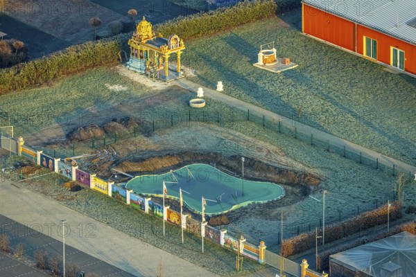 Aerial view, Hindu temple complex, Hindu community in Germany, K.d.ö.R., Uentrop, Hamm, Ruhr area, North Rhine-Westphalia, Germany