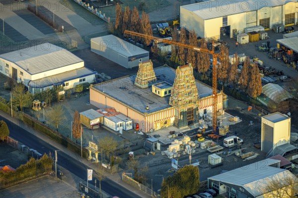 Aerial view, Hindu temple complex, Hindu community in Germany, K.d.ö.R., Uentrop, Hamm, Ruhr area, North Rhine-Westphalia, Germany
