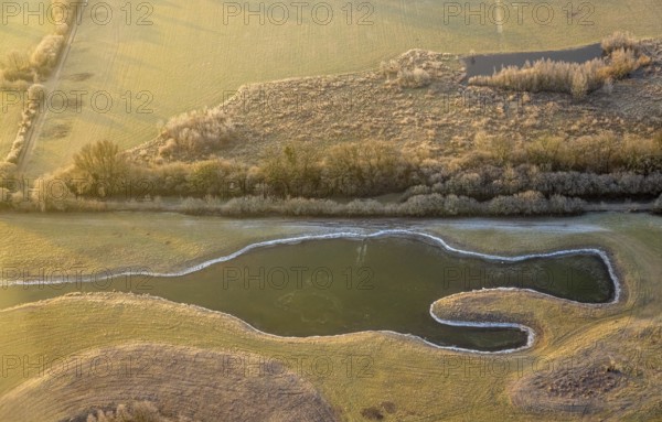 Aerial view, Old branch of the Lippe, nature reserve at Oberwerries Castle, Lippe floodplain at Oberwerries Castle moated castle, Heessen district, Hamm, Ruhr area, North Rhine-Westphalia, Germany