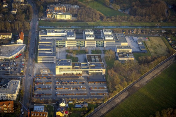 ATTENTION Photos with partial blurring created by tilt technique on the lens side, aerial photo, Hamm-Lippstadt University of Applied Sciences HSHL, centre, Hamm, Ruhr area, North Rhine-Westphalia, Germany